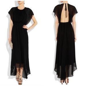 Elizabeth & James - Open Back Long Flowy Dress - Sheer Silk - Black - Size S